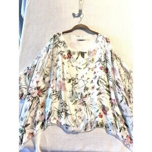 Viola Borghi S Small 100% Silk Floral Blouse Sheer lined Italy Stretch Tunic Top
